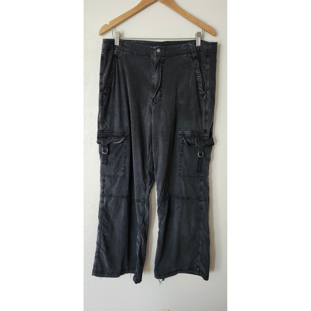 American Eagle Super High Rise Baggy Wide Leg Cargo Pants Black Y2K Grunge 12
